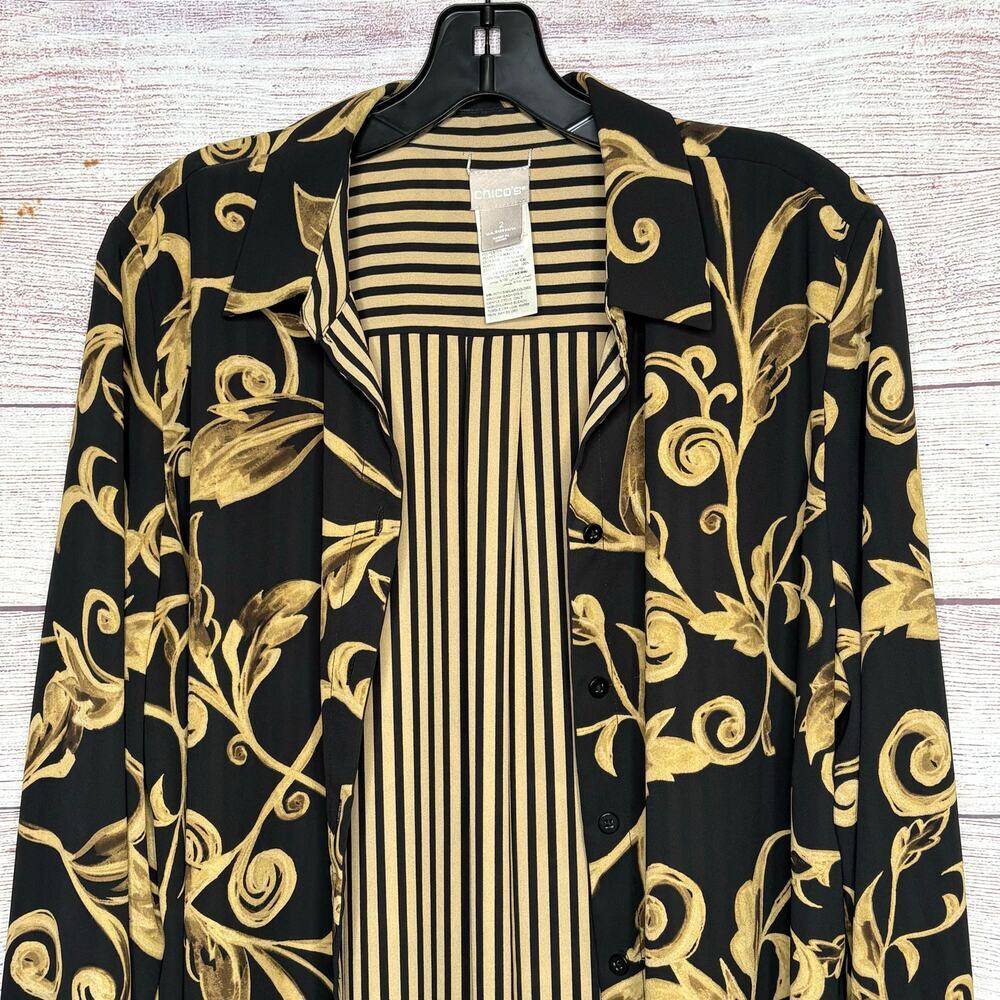 Chico's Black & Gold Reversible Button Up Timeless Classic Shirt Size 2 Large - Picture 14 of 16